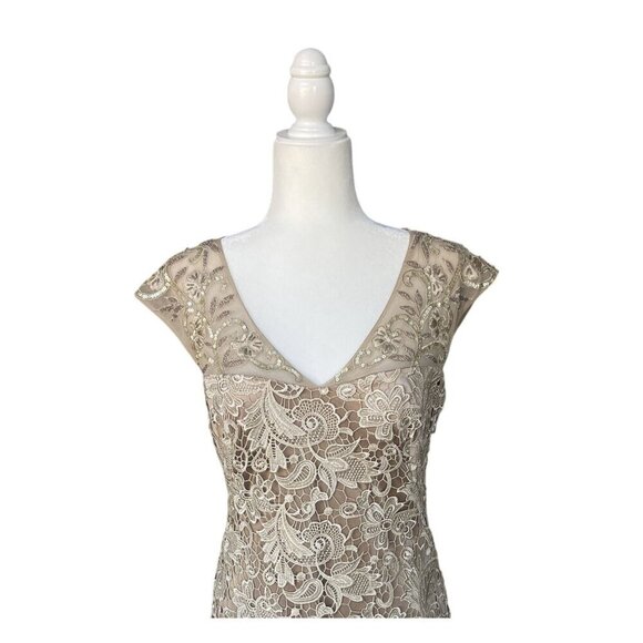 Sue Wong Sheath Dress Sz10 Embellished Lace Cap Sleeve Cocktail Elegant Classy - Picture 4 of 10